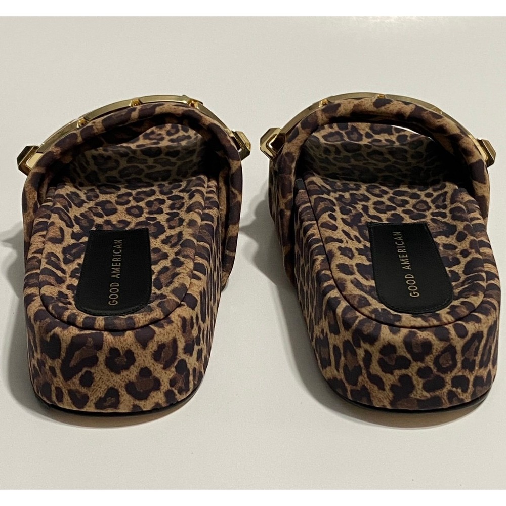 Good American Leopard Print Chain Platform Slide Sandal 7.5 - Picture 3 of 9